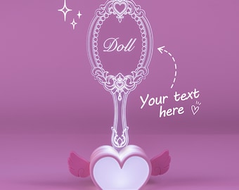 Personalized Name Lamp, Mirror Shaped Acrylic LED Light, Coquette Room Décor, Kawaii Gaming Desk Accessory, Princess Gift, Gift for princess