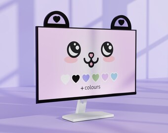 Kawaii Bear Screen Ears, Iridescent PC Monitor Accessory, Desk Decor