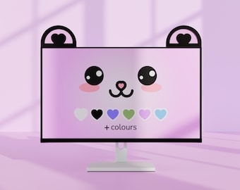Kawaii Bear Monitor Decoration, PC Gaming Accessories, Desk Decor, Tech Gift