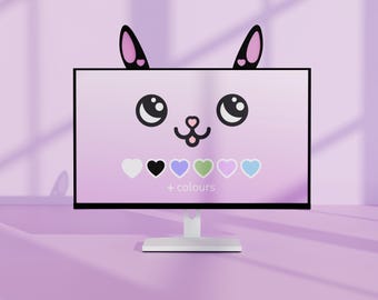 Kawaii Bunny Screen Ears, PC Gaming Desk Décor, Monitor Accessories