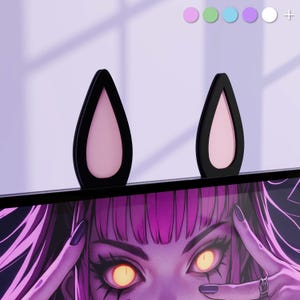 Orecchie da schermo, orecchie da coniglio per monitor, kawaii, accessori carini per PC gaming e ufficio, decorazioni per la scrivania, coprischermo, accessori per monitor