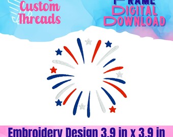 Fire Works Frame Embroidery Design – Digital Download | Machine Embroidery File | 3.9” x 3.9” | Instant Download – All File Types