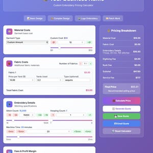 Embroidery Pricing Calculator | Small Business Cost Tool (PDF Download)