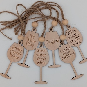Custom Laser-Cut Wine Bottle Tags: Funny Wine Sayings, Host Gift