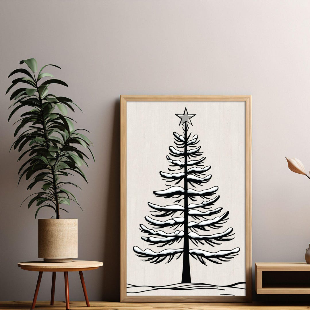 Minimalist Christmas Tree Wall Art | Modern Black and White Holiday ...