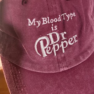 Coquette Dr. Pepper Baseball Cap Vintage Washed Embroidered Hat, Soft Girl Aesthetic, Adjustable Dad Cap, My Blood Type image 2