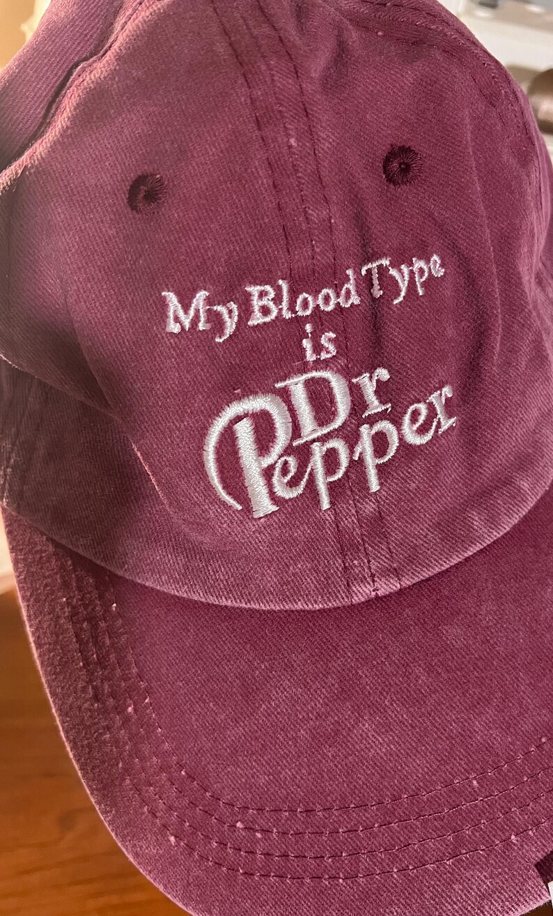 Coquette Dr. Pepper Baseball Cap Vintage Washed Embroidered Hat, Soft Girl Aesthetic, Adjustable Dad Cap, My Blood Type image 2