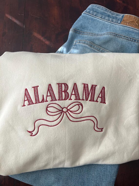 Embroidered Alabama Sweatshirt Red and White Coquette Aesthetic, Cute Fall Pullover, Preppy Crewneck Support Your Team