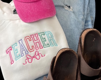 Back to School Teacher Sweatshirt | Embroidered Crewneck with Name | Custom Teacher Gift