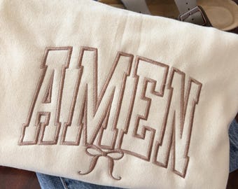 Amen Embroidered Sweatshirt Christian Crewneck Minimalist Faith Apparel Gildan Pullover Religious Gift Cozy Church Outfit Unisex Sweatshirt