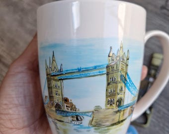 Hand-Painted London Mug, Big Ben, Travel Souvenir