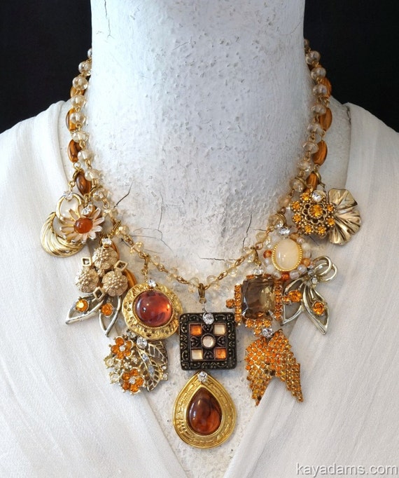 Items similar to Kay Adams Fall Necklace. Like Jeweled Leaves. Amber ...