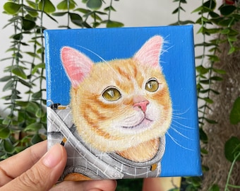 Retrato personalizado de gato, miniatura de arte para animais de estimação em tela (10 cm)