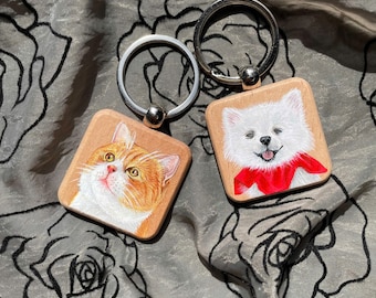 Hand-Painted Pet Portrait Keychain • Custom Dog Memorial Gift