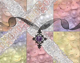 Iridescent Sequins and Pearls  Digital Paper Collection 2 bonus extra fancy borders