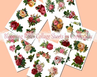 Vintage Blooming Roses Collection JPEG by Copperslay, vintage tags, collage sheets, notecards, scrapbooking, cardmaking