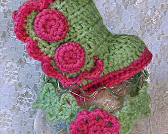 Crochet Baby Girl Boots flower Headband,  Instant Download pdf crochet pattern