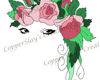 Embroidery Pattern, Roses, girl, art nouveau, Original,  OOAK handdrawn DESIGN template