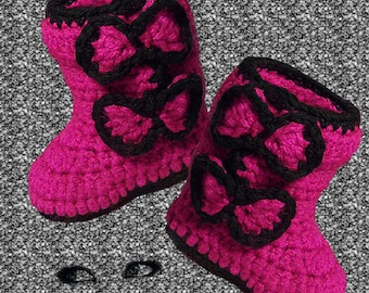 Crochet Pattern Baby Girl Boots, Bows Headband, "Boots N Bows"  PDF tutorial Instant Download,