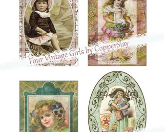 Vintage Girls clipart by Copperslay, vintage tags, collage sheets, PNG elements, scrapbooking, cardmaking