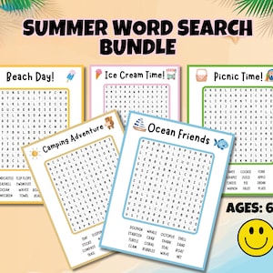 Summer Word Search Bundle, Kids Word Search, Digital Puzzle, Word Search PDF, Fun Word Search, Holiday Word Search, Printable Word Search