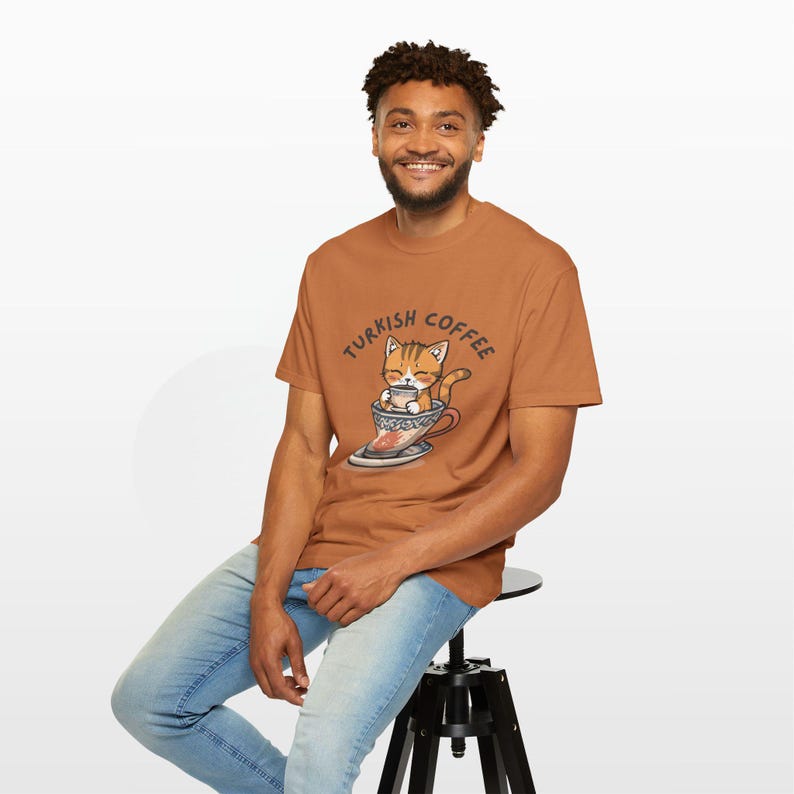 Turkish Coffee Cat Shirt • Comfort Colors® 1717 Tee • Cute Foodie Gift • Cozy Cat Lover Top • Unisex Garment-Dyed T-Shirt image 4
