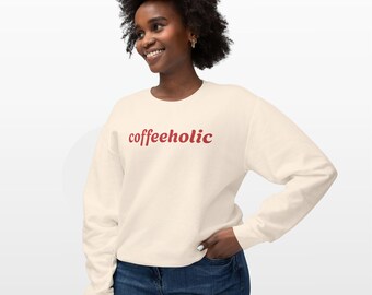 Sweatshirt chat Coffeeholic - Cadeau pour amateur de café turc - Pull ras du cou mignon pour amoureux des chats - Pull confortable unisexe aux couleurs du confort - Haut esthétique café