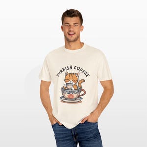 Turkish Coffee Cat Shirt • Comfort Colors® 1717 Tee • Cute Foodie Gift • Cozy Cat Lover Top • Unisex Garment-Dyed T-Shirt image 1