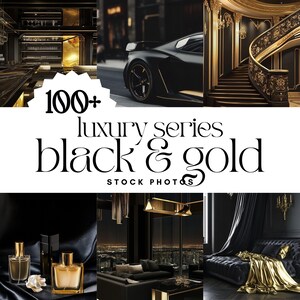 Old Money Aesthetic Photos for Digital Marketing, Black and Gold Luxury Elegant Lifestyle, AI Generated Photo Stock Images