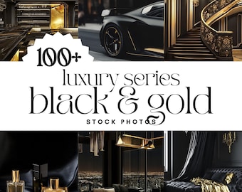 Old Money Aesthetic Photos for Digital Marketing, Black and Gold Luxury Elegant Lifestyle, AI Generated Photo Stock Images