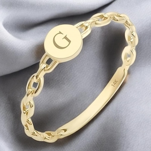Anillo redondo personalizado de oro macizo de 14 quilates: joyería llamativa hecha a mano y más vendida para ella o para él