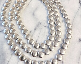 11mm Silver Alloy Round Flat Lentil Beads, 16 inch strand, Spacer Beads, Seamless, Jewelry Making Supplies, Beading Supplies