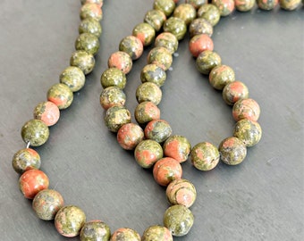 Unakite Stone Beads, 10mm or 6mm round beads, 15-16 inch strands, Pink, Green, Jewelry Making Supplies, Beading Supplies