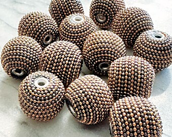 Metallic Beaded Beads, 24mm, Each, Gunmetal and Gold stripes, Large Hole, Jewelry Making Supplies, Beading Supplies