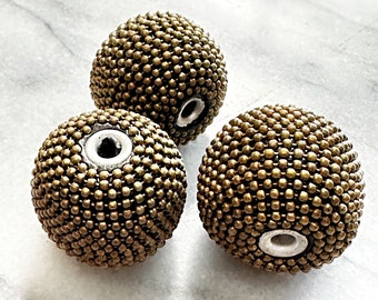 Metallic Beaded Beads, 24mm, Each, antique bronze, Large Hole, Jewelry Making Supplies, Beading Supplies