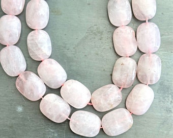 Rose Quartz Puffy Rectangle Beads, 20x15mm, Strand, Pink, Quartz, Necklace, Jewelry Making Supplies, Beading Supplies