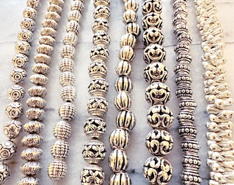 Silver Alloy Bali Style Beads, per 8 inch strand, Spacer Beads, Seamless, Jewelry Making Supplies, Beading Supplies