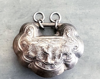 Qing Dynasty Silver Lock Pendant, Antique / Vintage, Jewelry Making Supplies