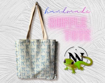Bolso tote azul con lazo y volantes / Bolso tote de lona hecho a mano / Bolso de mercado estilo cottagecore / 100% algodón