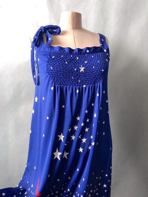 Vintage 1970s Hanae Mori Blue Nylon Star Drint Su… - image 7