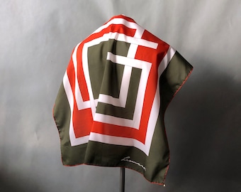 Vintage 1970s Leonardi of Italy Graphic Print Scarf / 70s Euro Chic / Red Green White / Hair Scarf Bandana / XL Size / Palm Royale Chic