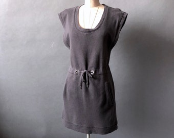 Vintage ACNE Jeans Dress Summer French Terry Drawstring Waist Sweatshirt Dress sz XS S