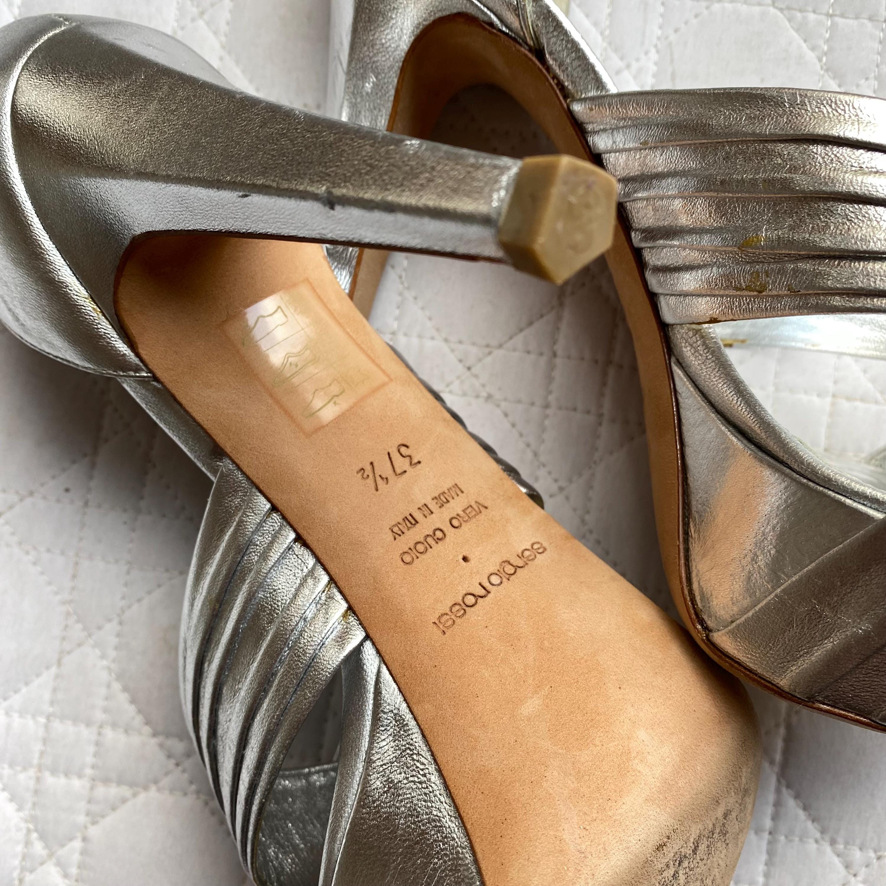 Y2K Era Disco Silver SERGIO ROSSI Heels - Sz 37.5 - Hollywood Red
