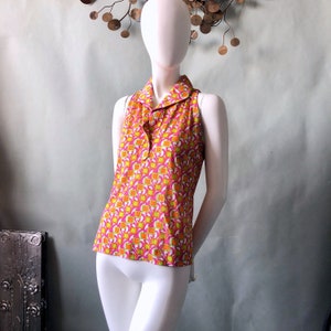 Vintage 60s/ 70s Emilio Pucci Summer Sleeveless Shell Top sz M Colorful Mod Orange Pink Green /