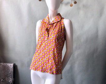 Vintage 60s/ 70s Emilio Pucci Summer Sleeveless Shell Top sz M Colorful Mod Orange Pink Green /