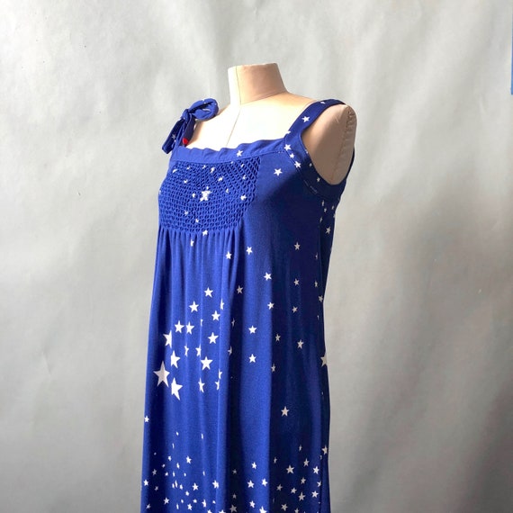 Vintage 1970s Hanae Mori Blue Nylon Star Drint Su… - image 8