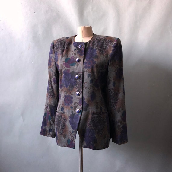 Vintage 80s Blazer Wool Twill Floral Print / Kasp… - image 10