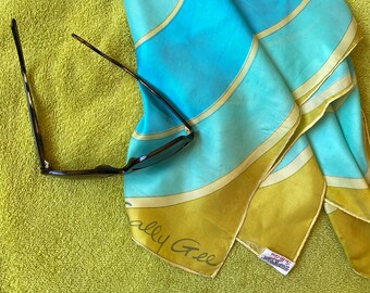 1960s Sally Gee Silk Scarf - Palm Royale Palm Beach Mod 60's Chic - Turquoise Summer Driving in Convertibles Glam