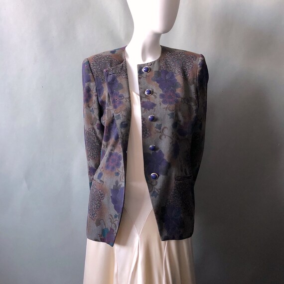 Vintage 80s Blazer Wool Twill Floral Print / Kasp… - image 6