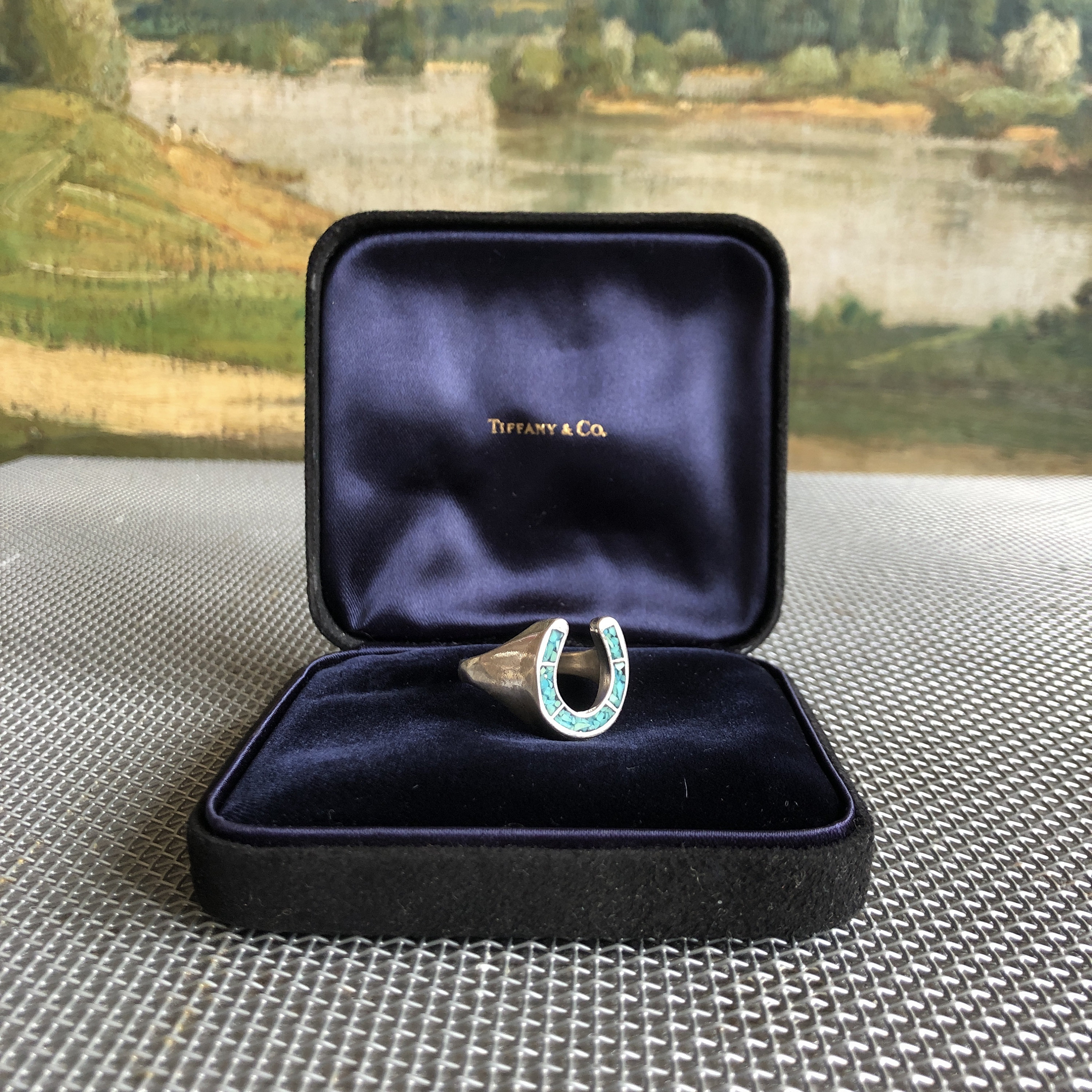 Tiffany & Company Vintage Presentation Box for Ring Bracelet Brooch Pin / Black Velveteen w/ Midnight Blue / Wedding Ring Engagement Chic